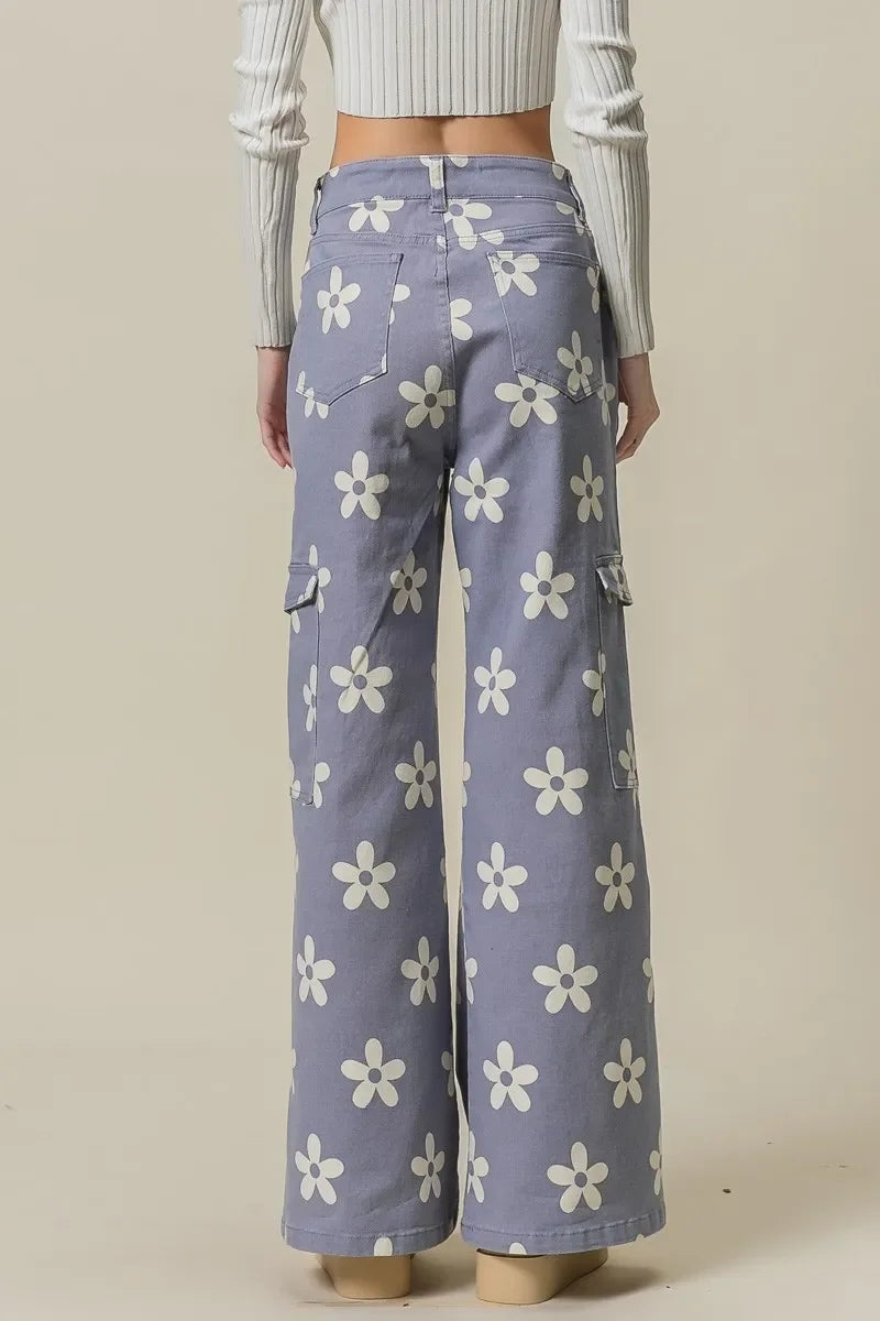 Floral Printed Wide Leg Pants With Pockets - Southern Shores Clothing