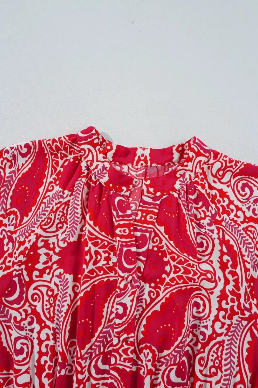 Paisley Print Side Slit High Waist Maxi Dress With Puff Sleeves - Southern Shores Clothing