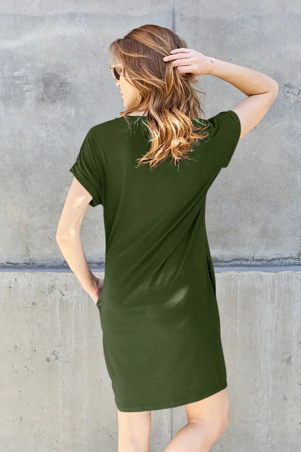 Round Neck Short Sleeve Dress With Pockets - Southern Shores Clothing