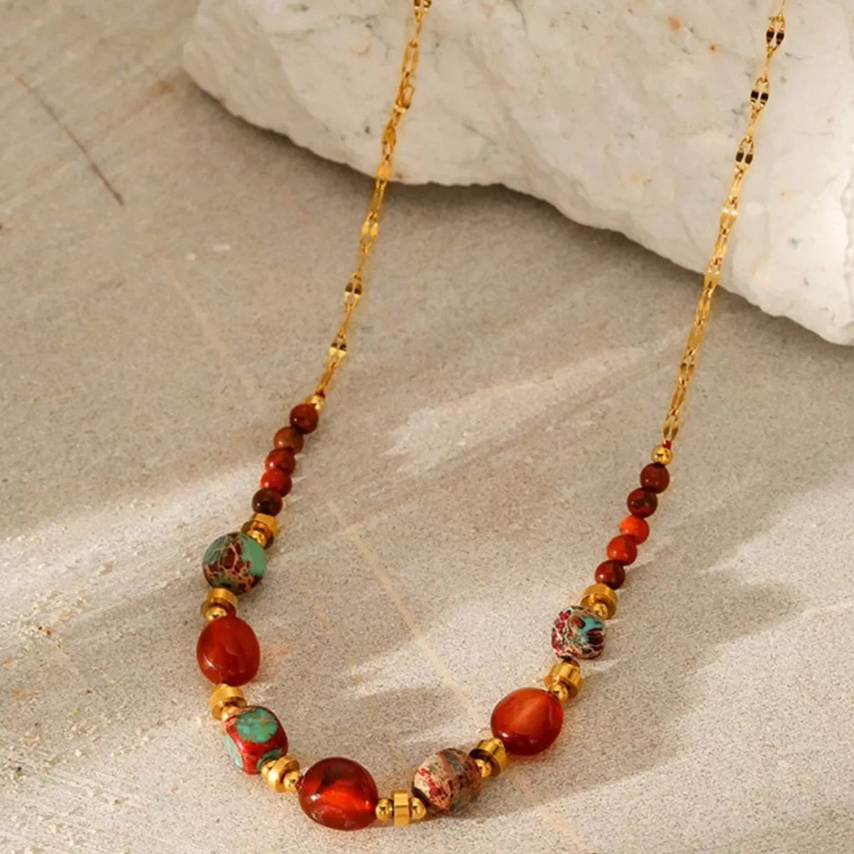Two-Piece 18K Gold-Plated Natural Stone Bead Necklace Set - Southern Shores Clothing