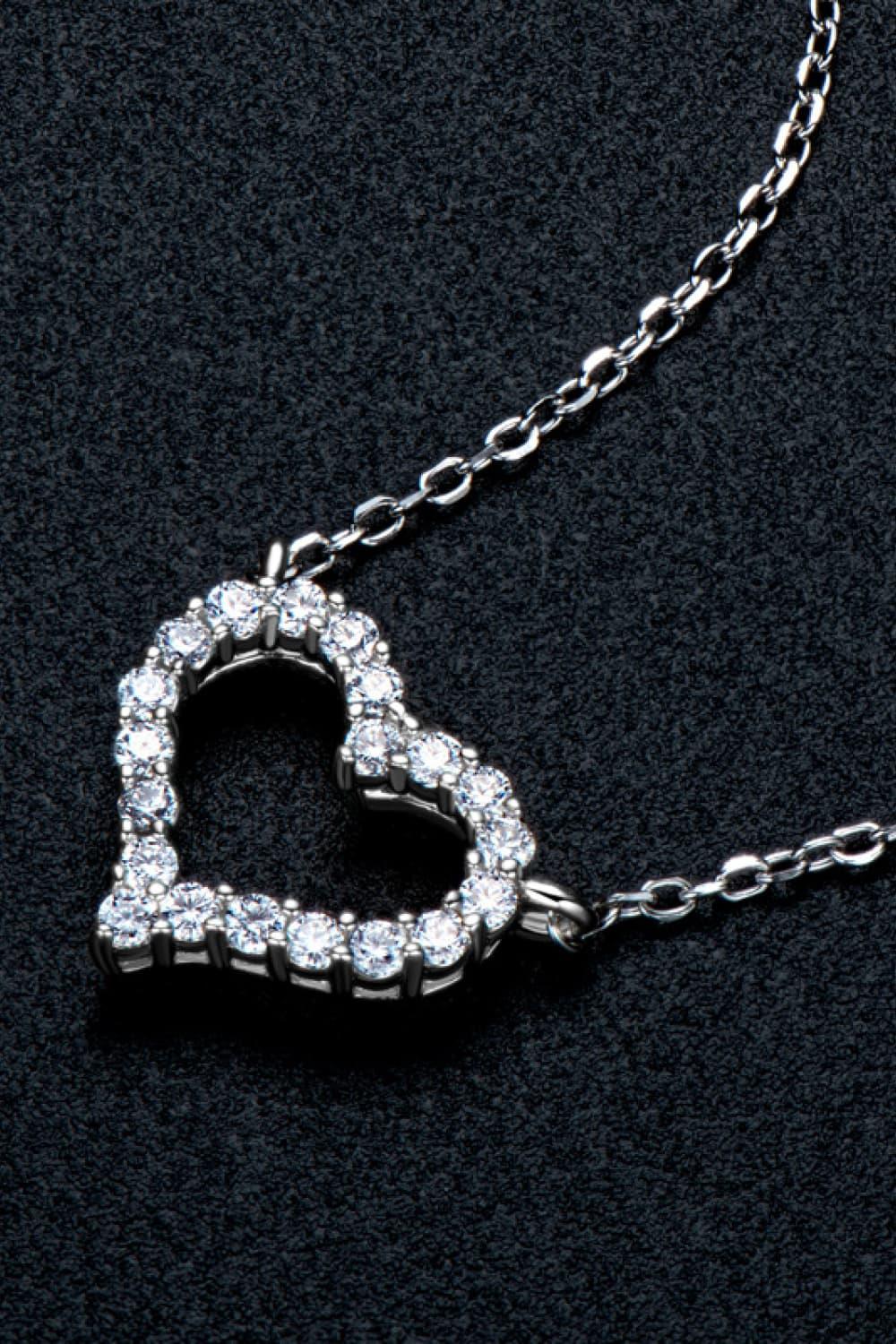 Moissanite Heart Necklace Platinum Plated Sterling Silver - Southern Shores Clothing