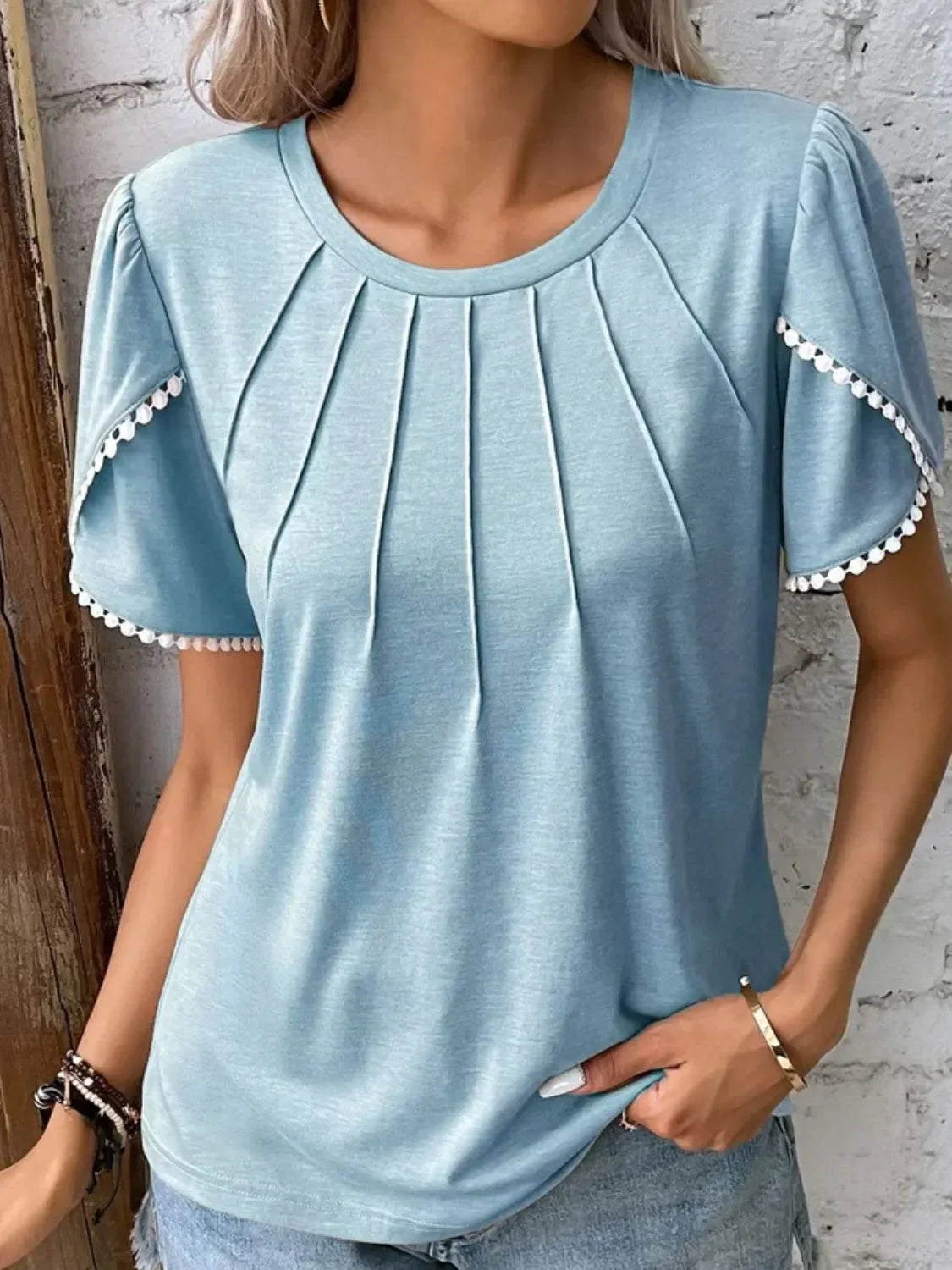 Round Neck Petal Sleeve Blouse Plus Size - Southern Shores Clothing