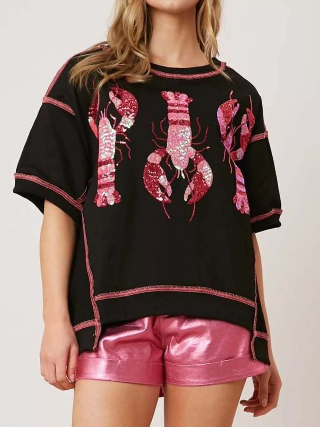 Sequin Lobster Half Sleeve T-Shirt - Southern Shores Clothing