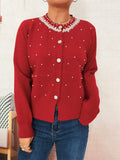Pearl Detail Button Front Cardigan Stretch Knit - Southern Shores Clothing