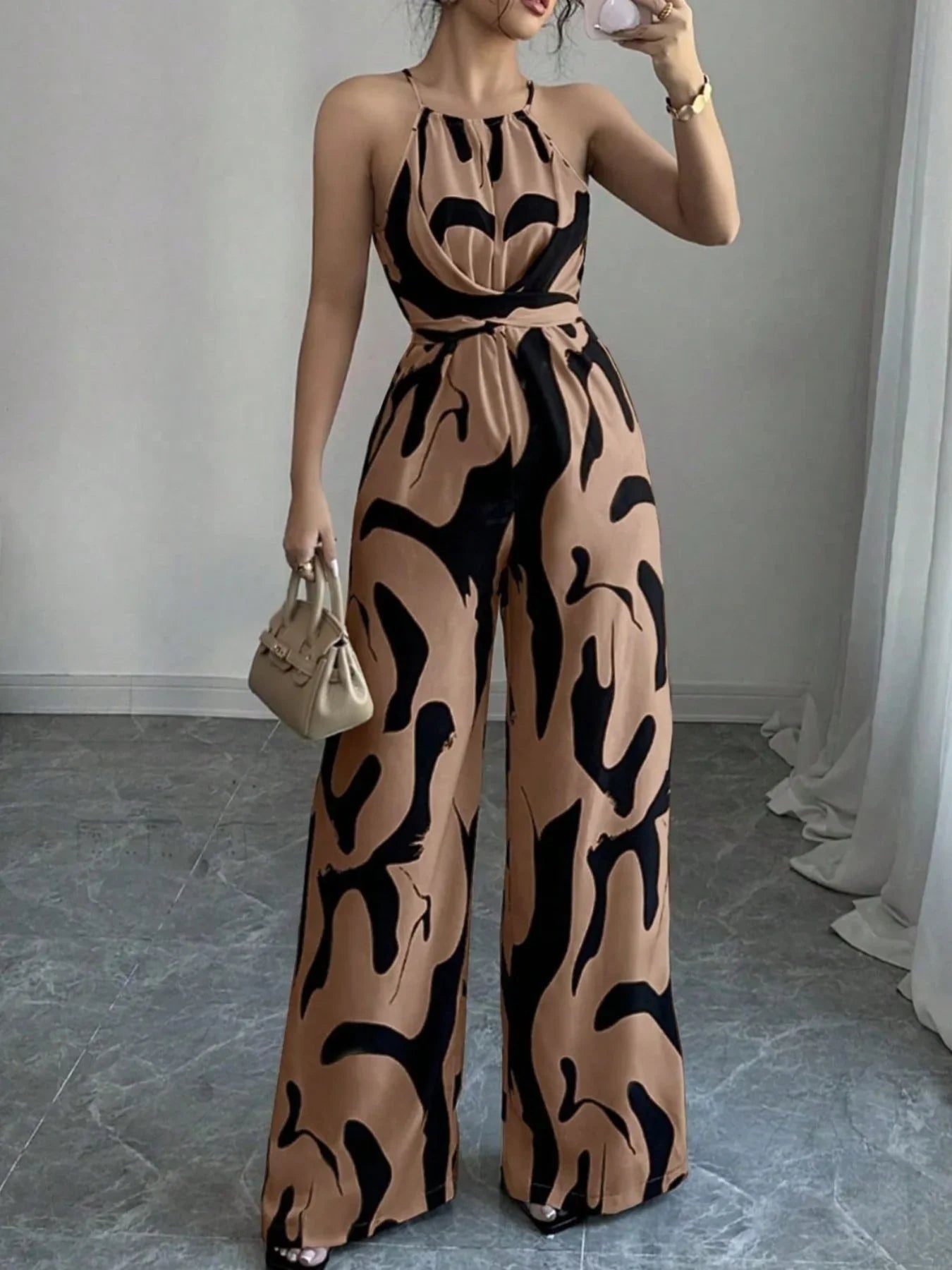 Abstract Print Sleeveless Wide Leg Jumpsuit - Southern Shores Clothing