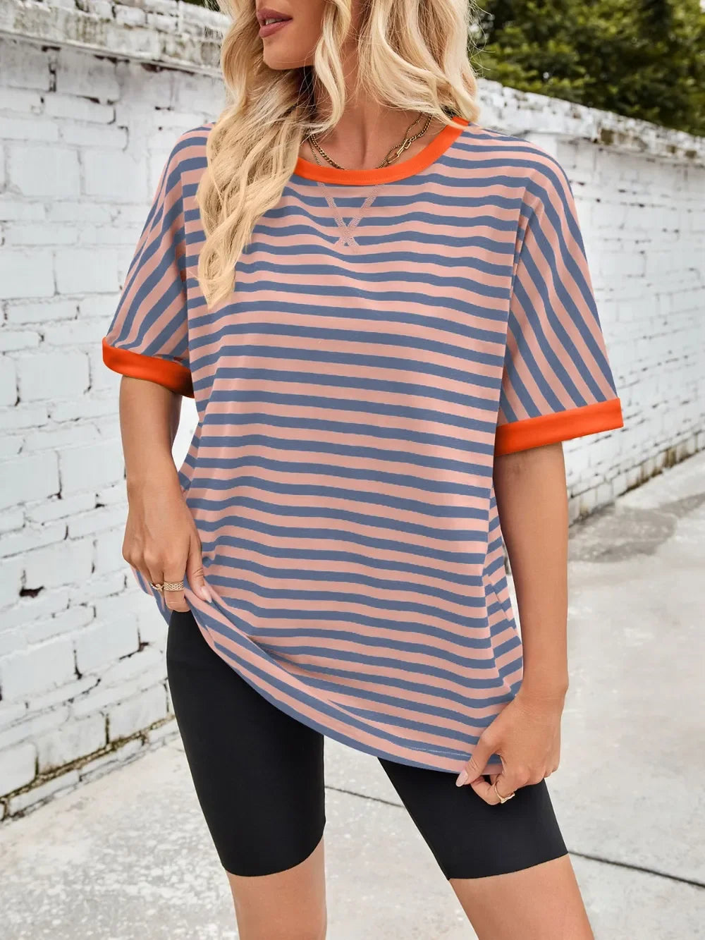 Lovelet Striped Round Neck Half Sleeve T-Shirt - Southern Shores Clothing