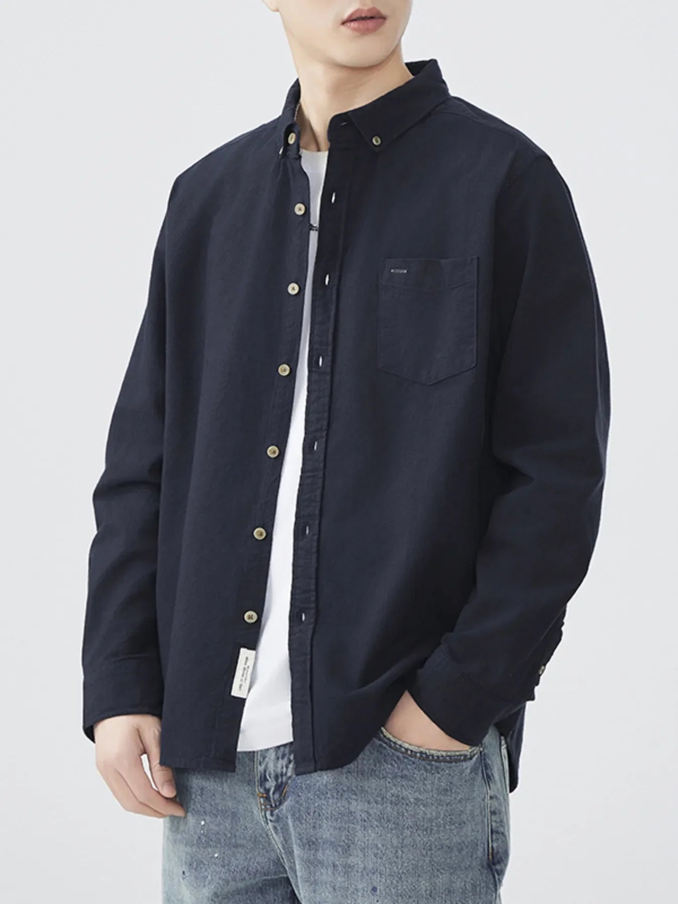 Plus Size Cotton Blend Button Up Long Sleeve Shirt