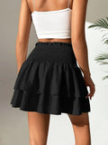 Smocked Waist Layered Mini Skirt Adjustable Fit - Southern Shores Clothing