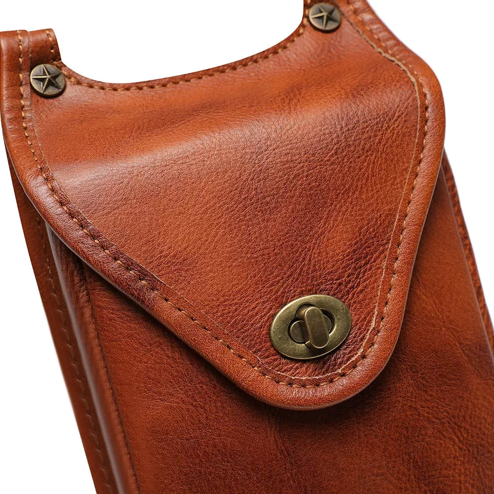 Cowhide Leather Crossbody Bag With Metal Clasp - Southern Shores Clothing