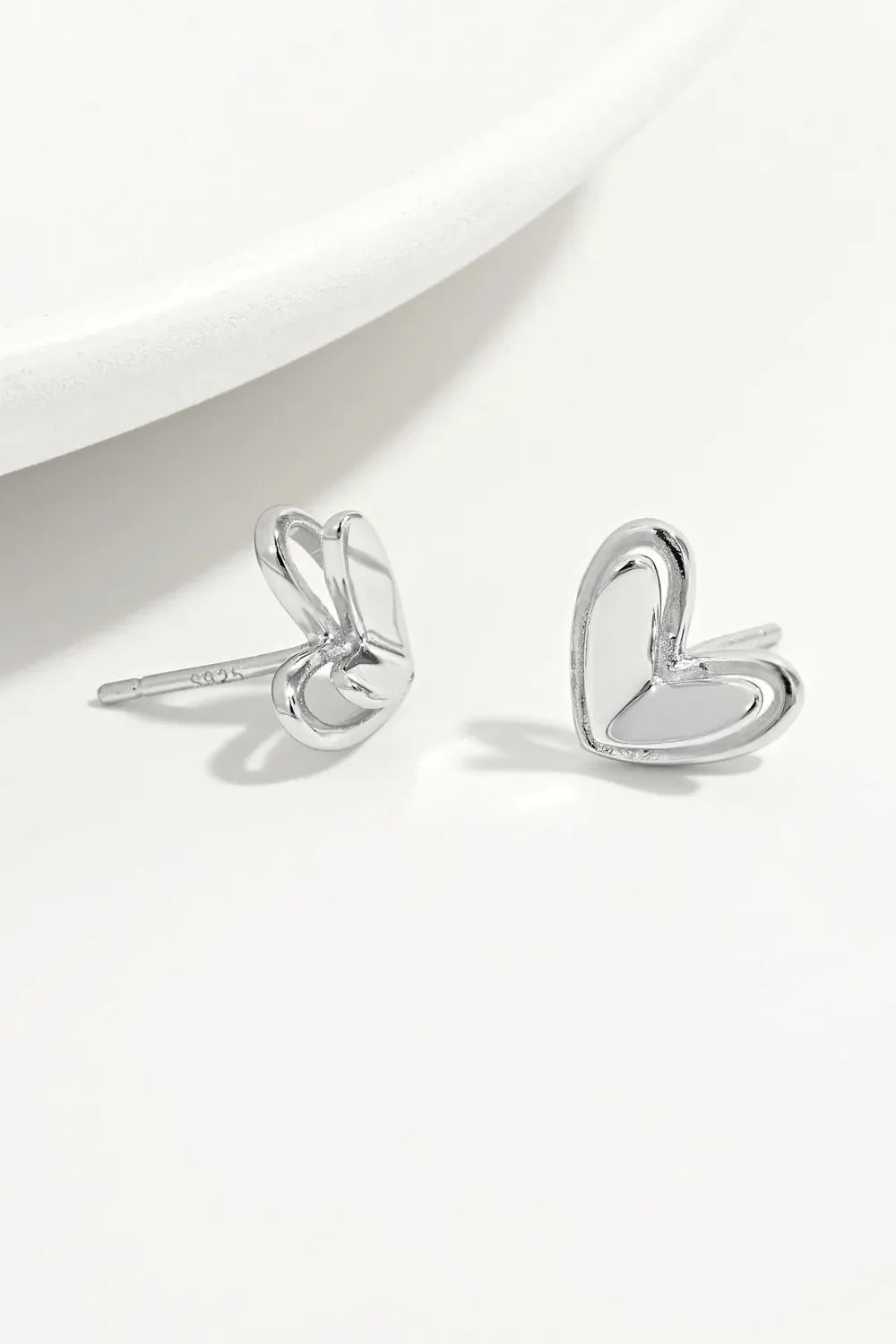 Sterling Silver Heart Stud Earrings Platinum Plated - Southern Shores Clothing