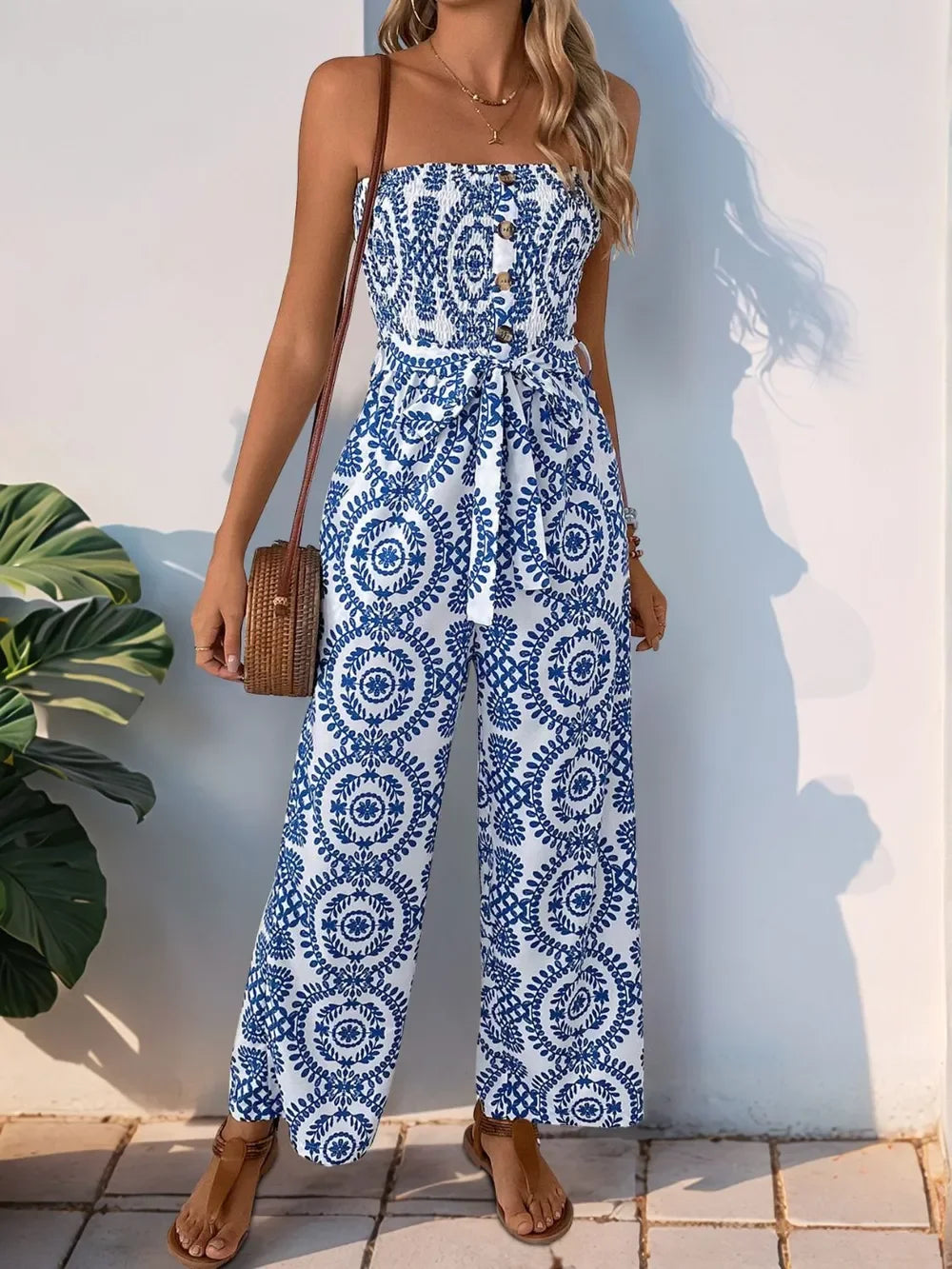 Smocked Tube Jumpsuit With Pockets Wide Leg - Southern Shores Clothing