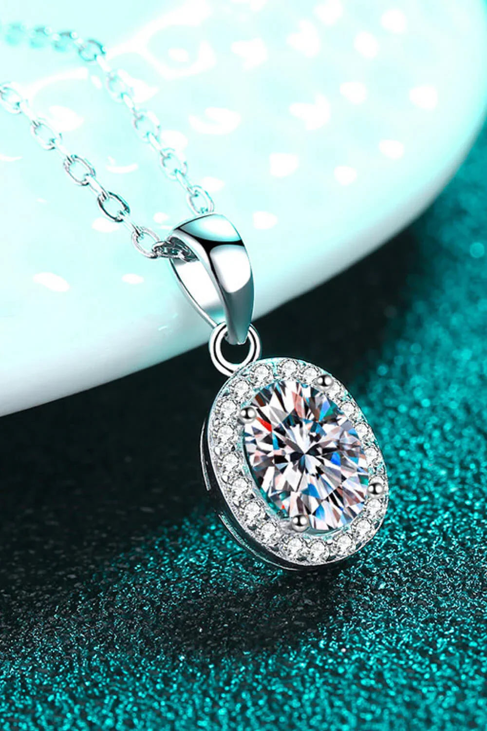 One Carat Moissanite Pendant Necklace Rhodium-Plated Silver - Southern Shores Clothing
