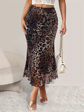 Leopard Print Stretchy Midi Mermaid Skirt - Southern Shores Clothing