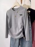 Bow Long Sleeve Ruched Stretch Fabric T Shirt - Southern Shores Clothing