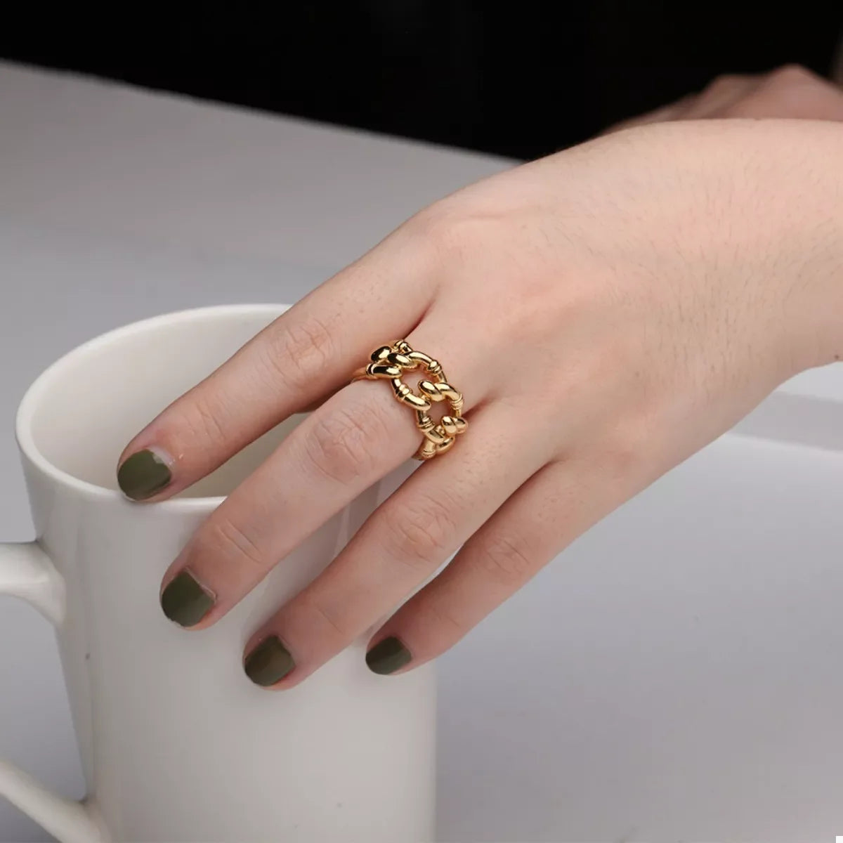 Adjustable 18K Gold-Plated Chain Link Open Ring - Southern Shores Clothing