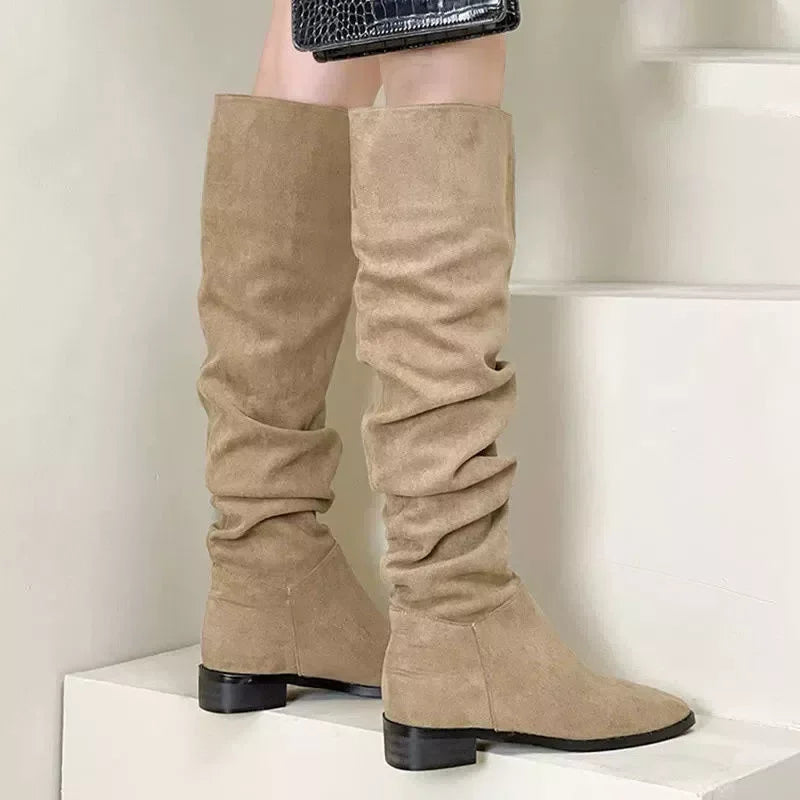Slouchy Knee High Boots Suede Low Heel Casual Comfort - Southern Shores Clothing