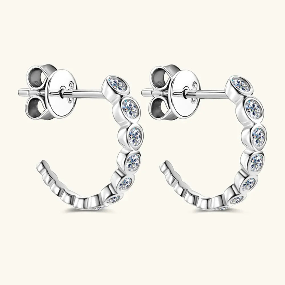 Moissanite Inlaid Sterling Silver Hoop Earrings - Southern Shores Clothing