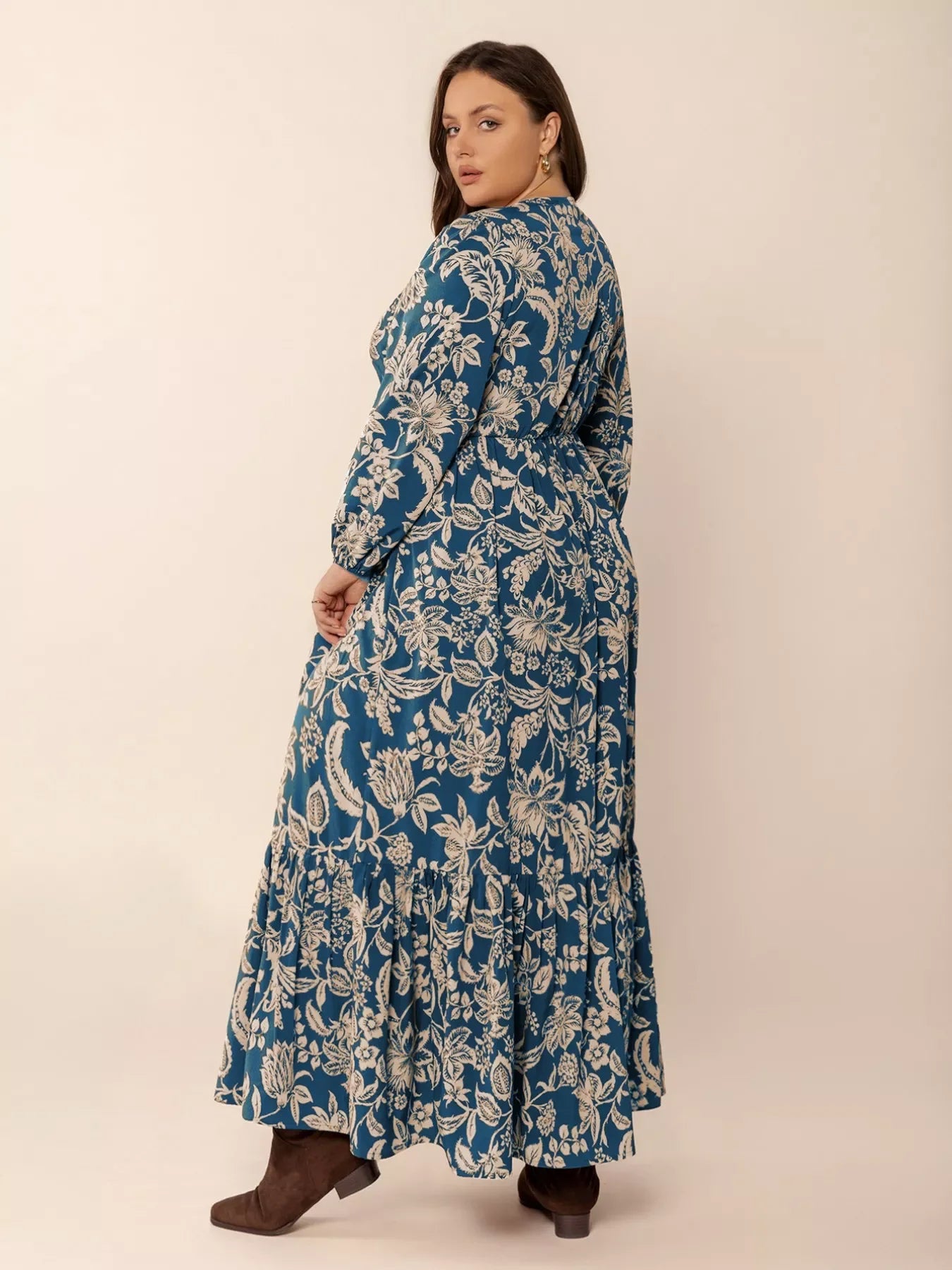Plus Size Boho Floral Print Long Sleeve Maxi Dress - Southern Shores Clothing