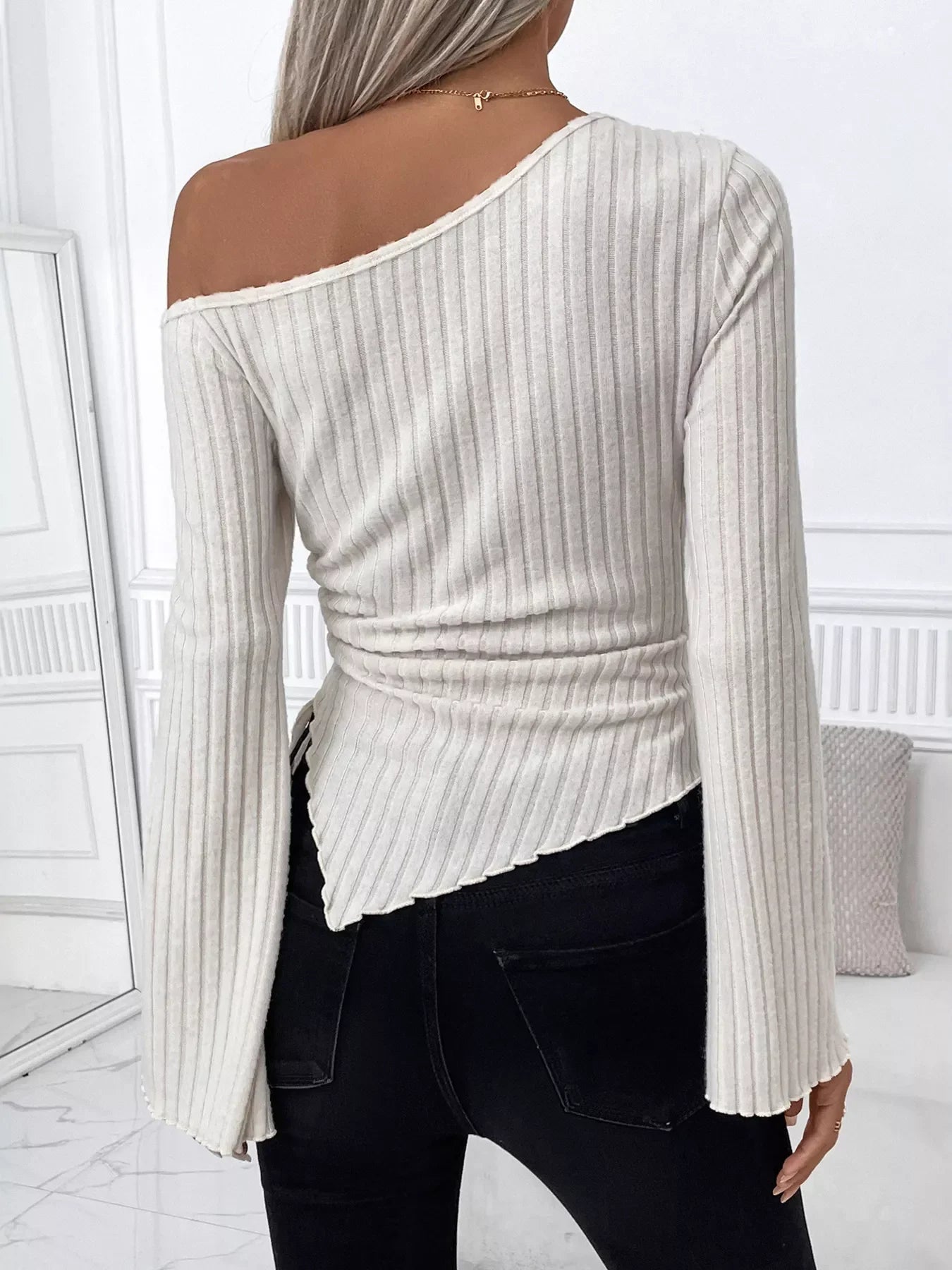 Ribbed One Shoulder Asymmetrical Hem T-Shirt - Southern Shores Clothing