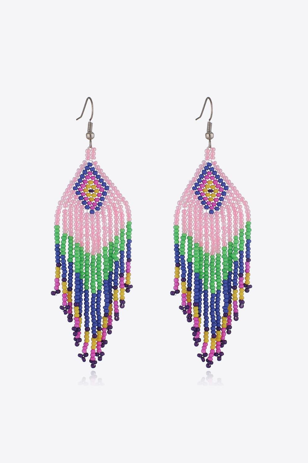 Beaded Dangle Earrings Diamond Fringe Boho Style Jewelry - Southern Shores Clothing