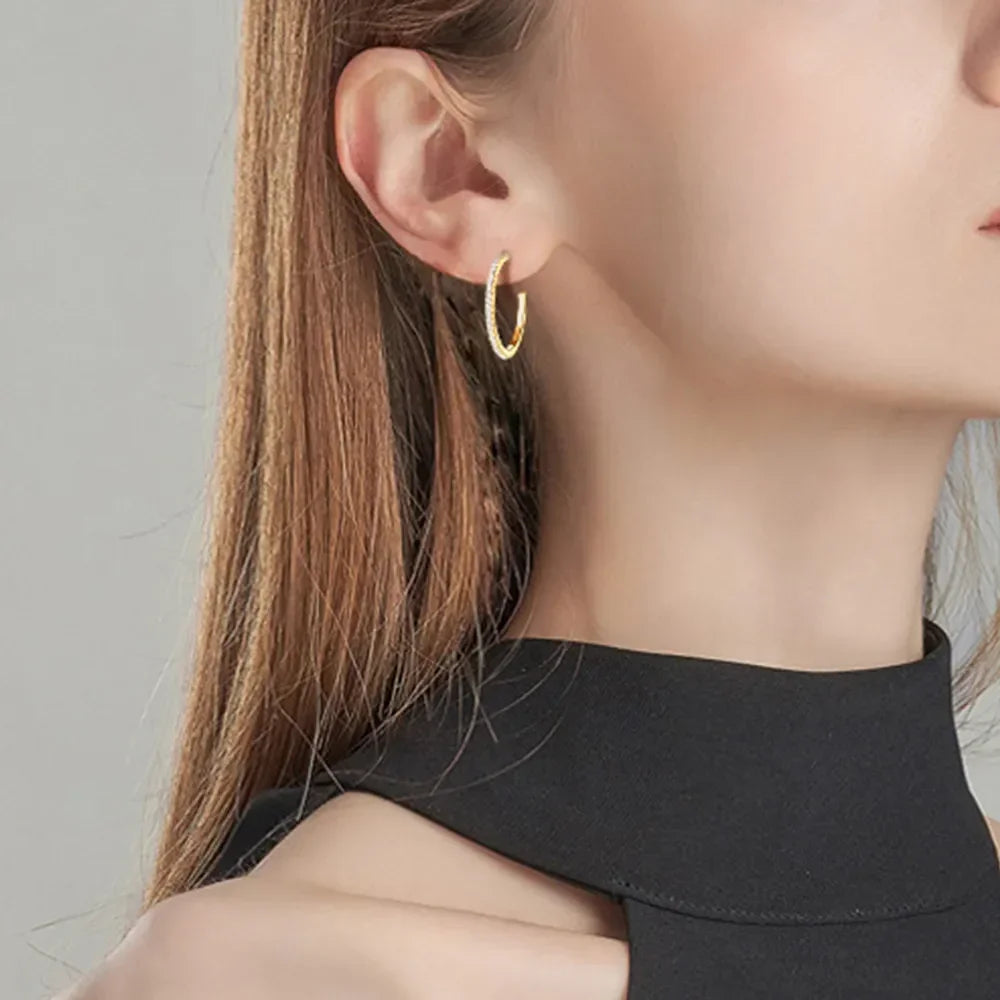 Inlaid Moissanite Gold-Plated Sterling Silver C-Hoop Earrings - Southern Shores Clothing