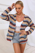 Casual Striped Long Sleeve Open Front Cardigan - Southern Shores Clothing