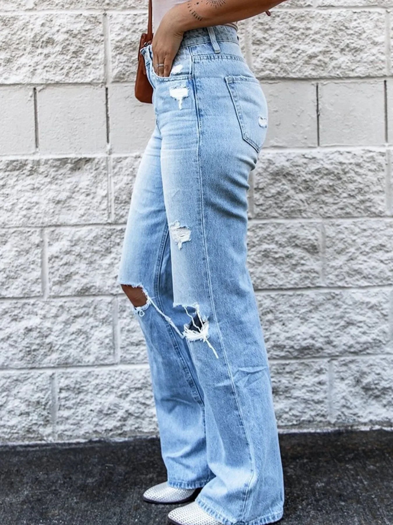 Coastal High Waist Distressed Stretch Denim Jeans - Southern Shores Clothing