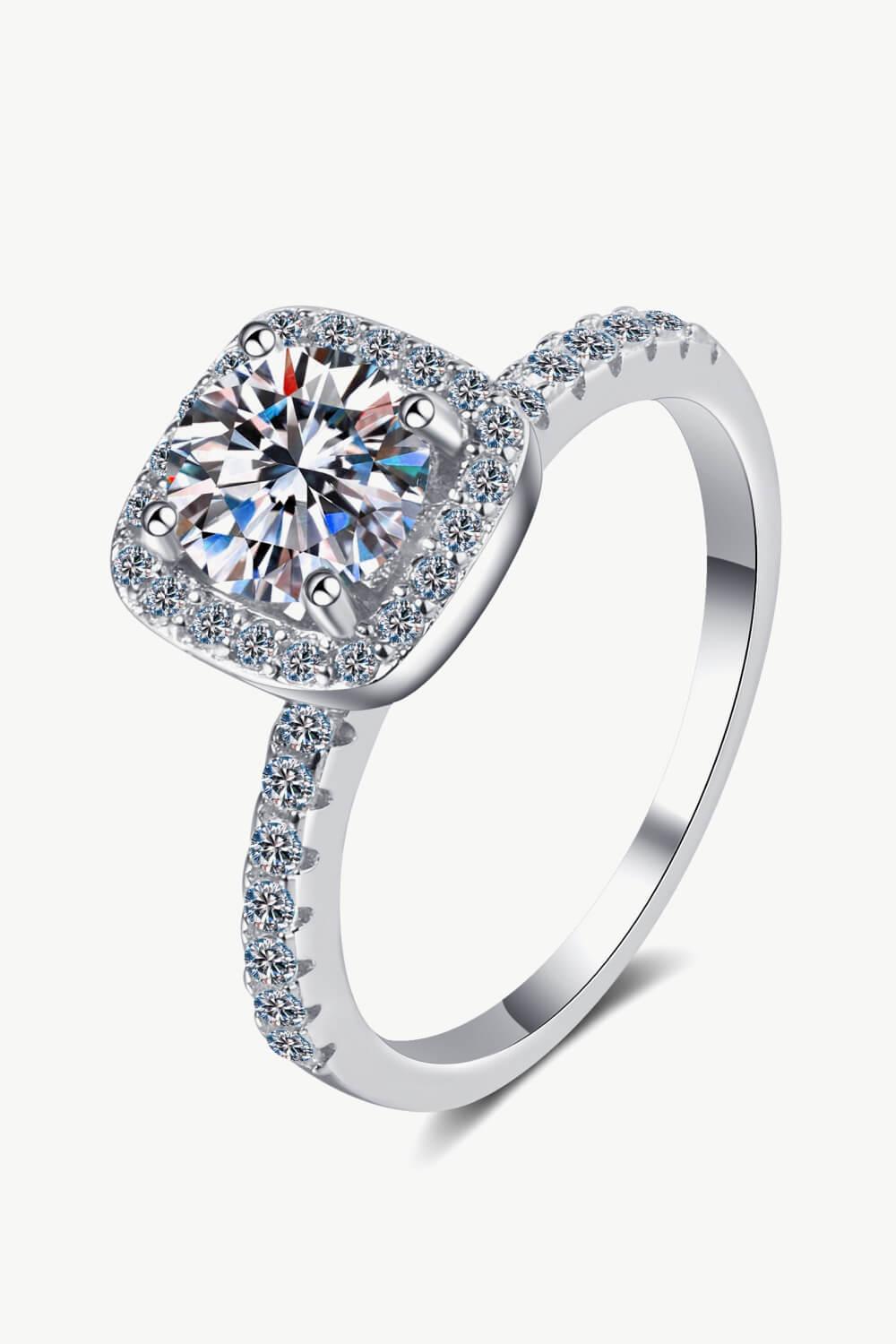 Square Moissanite Ring, Rhodium Plated Sterling Silver - Southern Shores Clothing