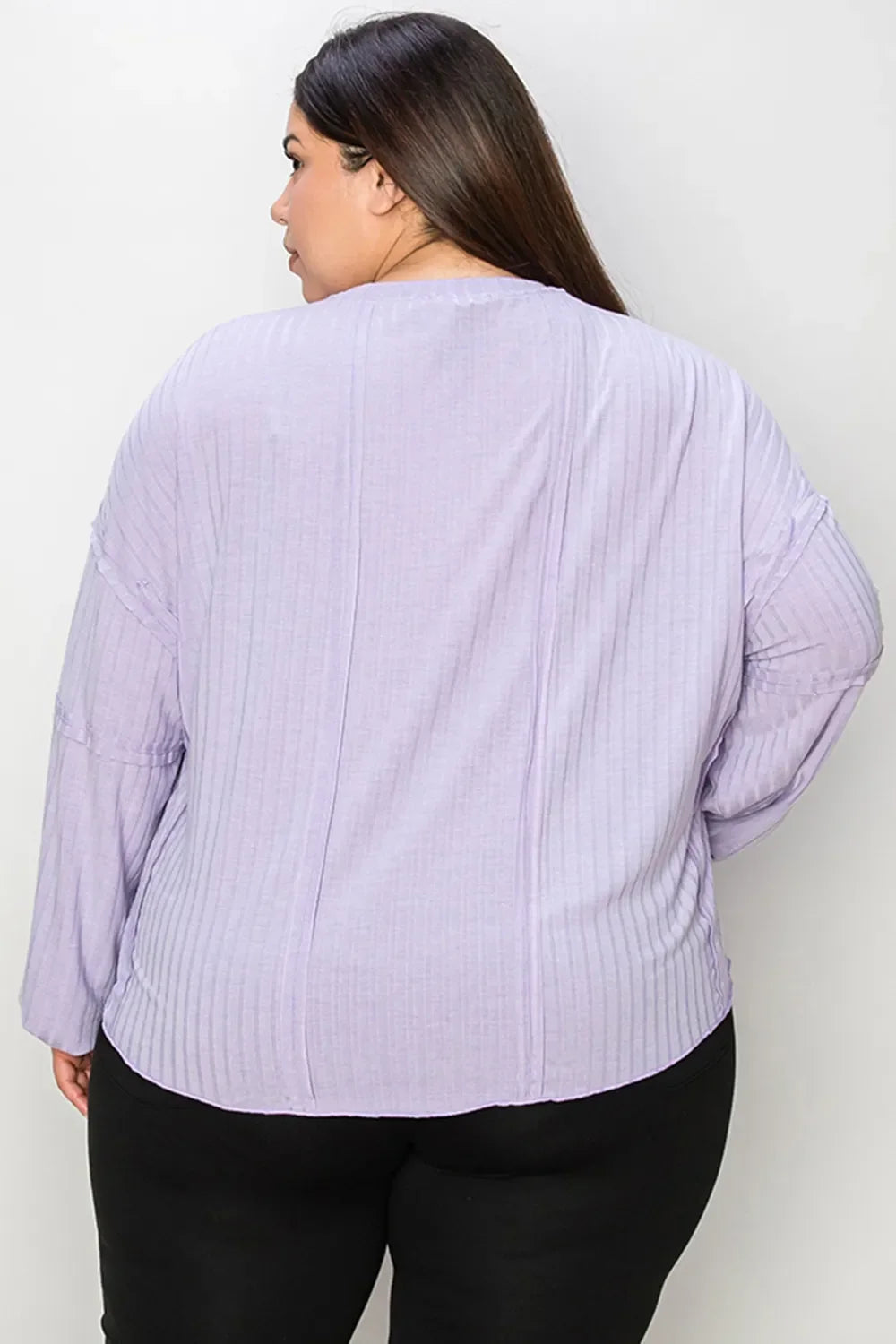 Ribbed Round Neck Long Sleeve T Shirt Basics - Southern Shores Clothing