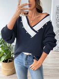 Contrast Trim Dropped Shoulder Long Sleeve Sweater - Southern Shores Clothing