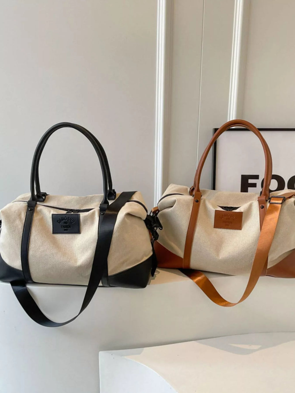 Canvas Leather Trim Travel  Bag