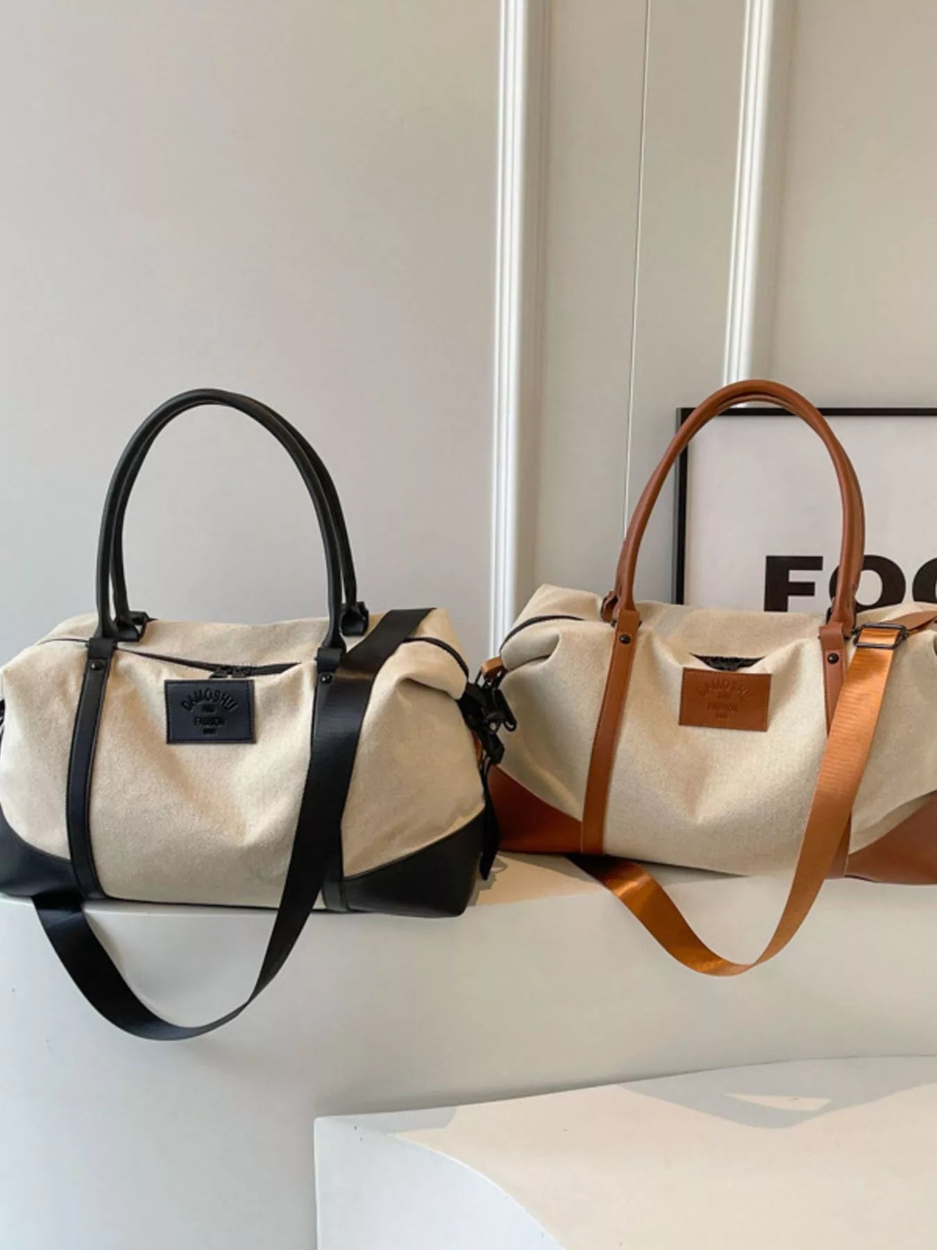 Canvas Leather Trim Travel  Bag