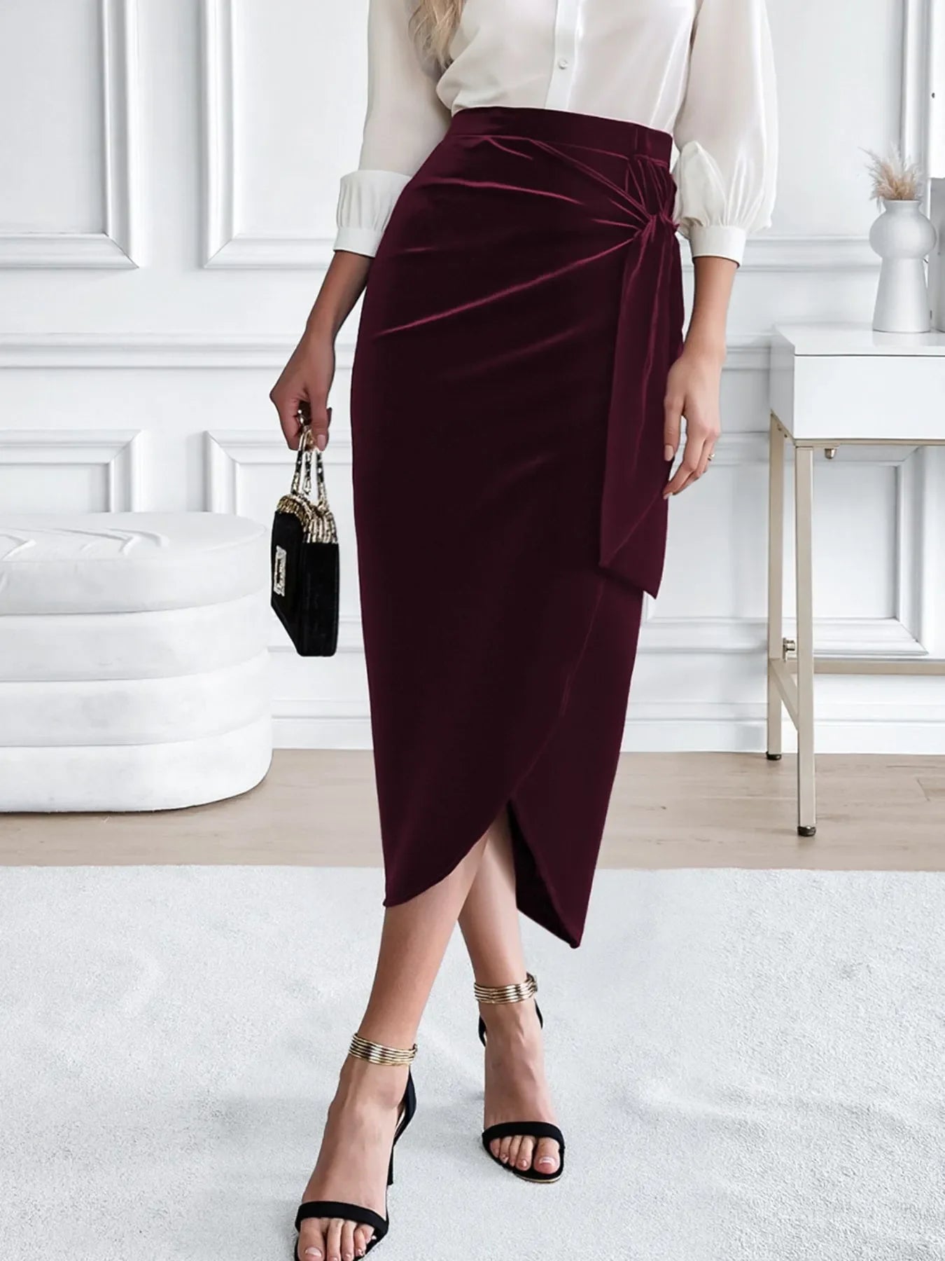 Velvet Side Tied Skirt With Front Slit Classic Style - Southern Shores Clothing