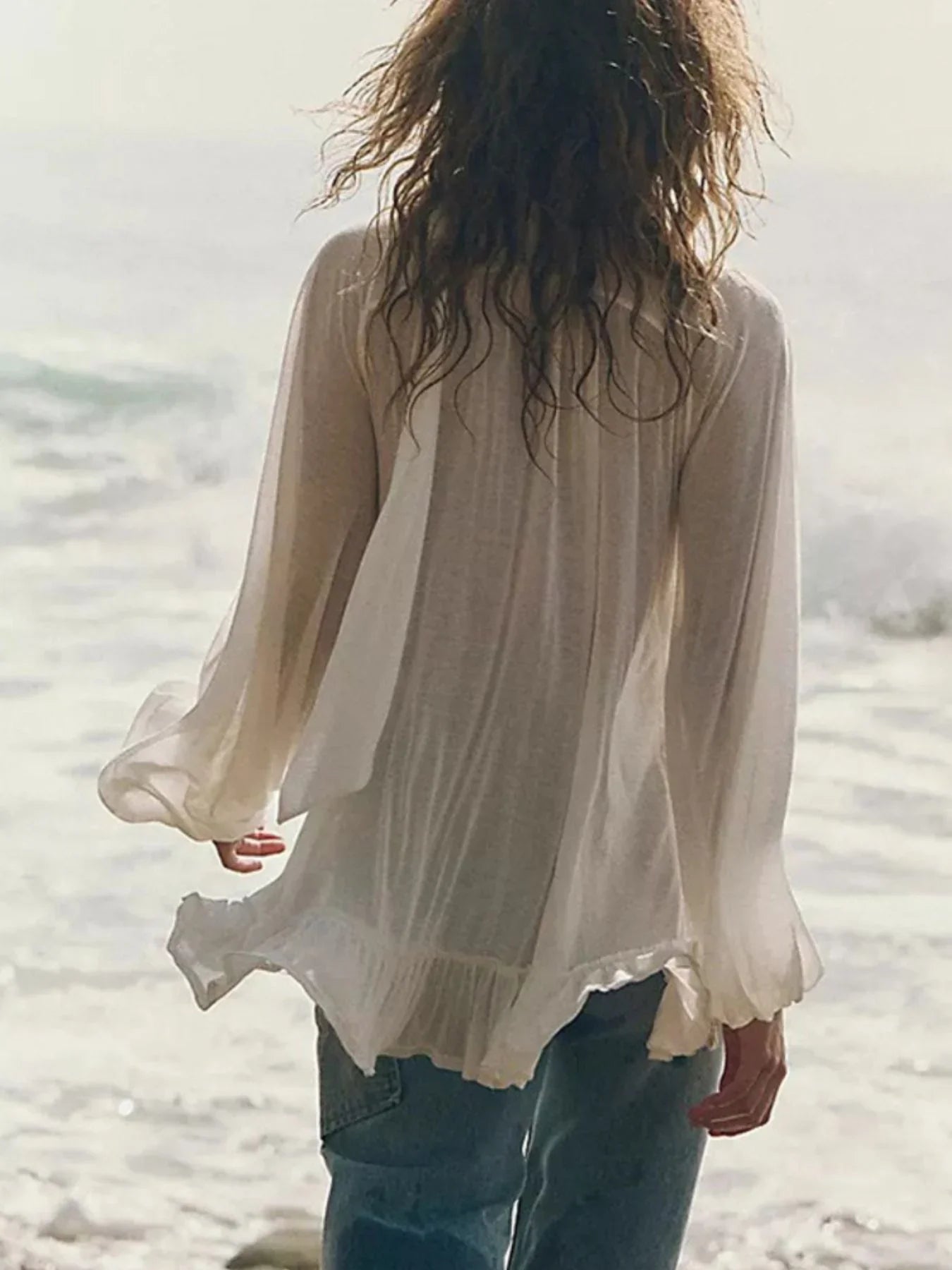 Sheer Ruffle Trim Cover Up With Layered Ruffles Relaxed Fit - Southern Shores Clothing