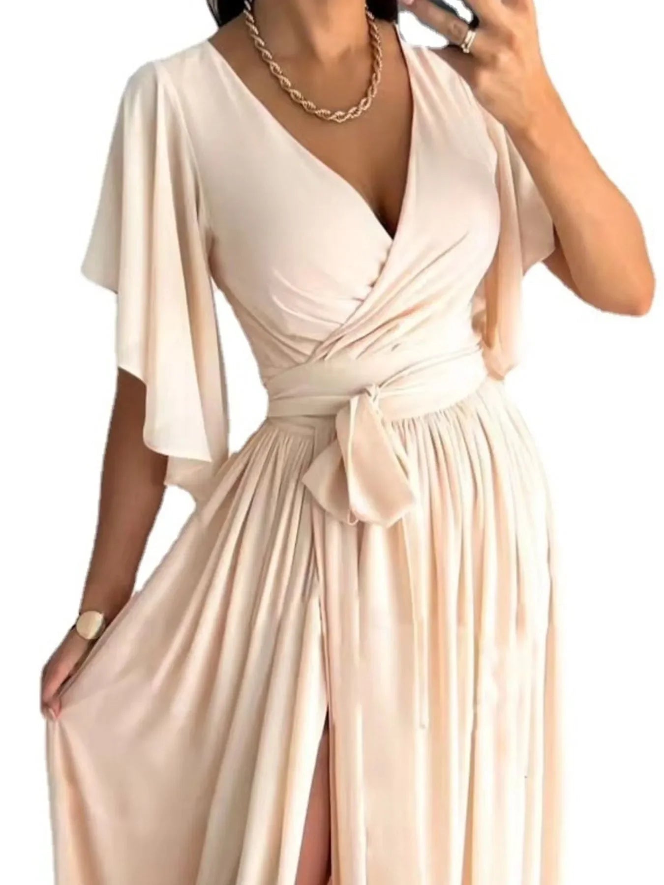 Flutter Sleeve Surplice Tie Waist Dress Silhouette - Southern Shores Clothing