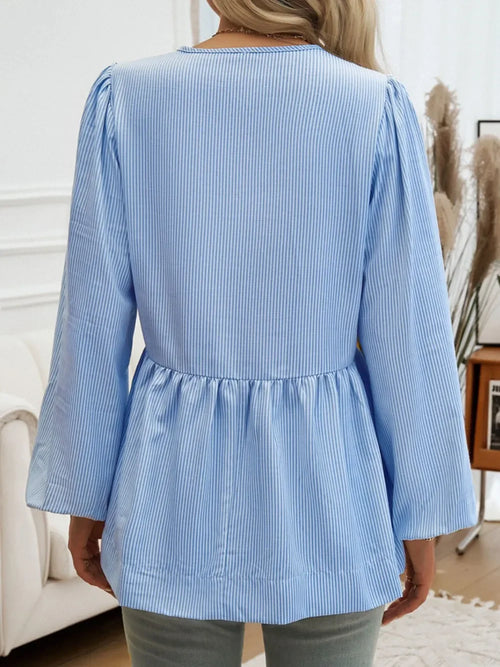 Tied Striped Long Sleeve Blouse For Everyday Wear - Southern Shores Clothing