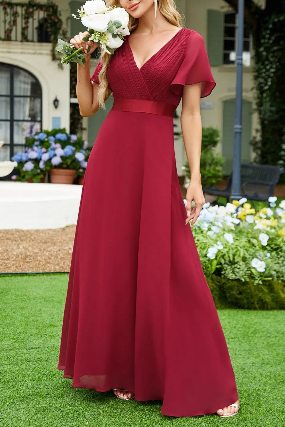 Elegant Surplice Flutter Sleeve Maxi Dress Coastal Style - Southern Shores Clothing