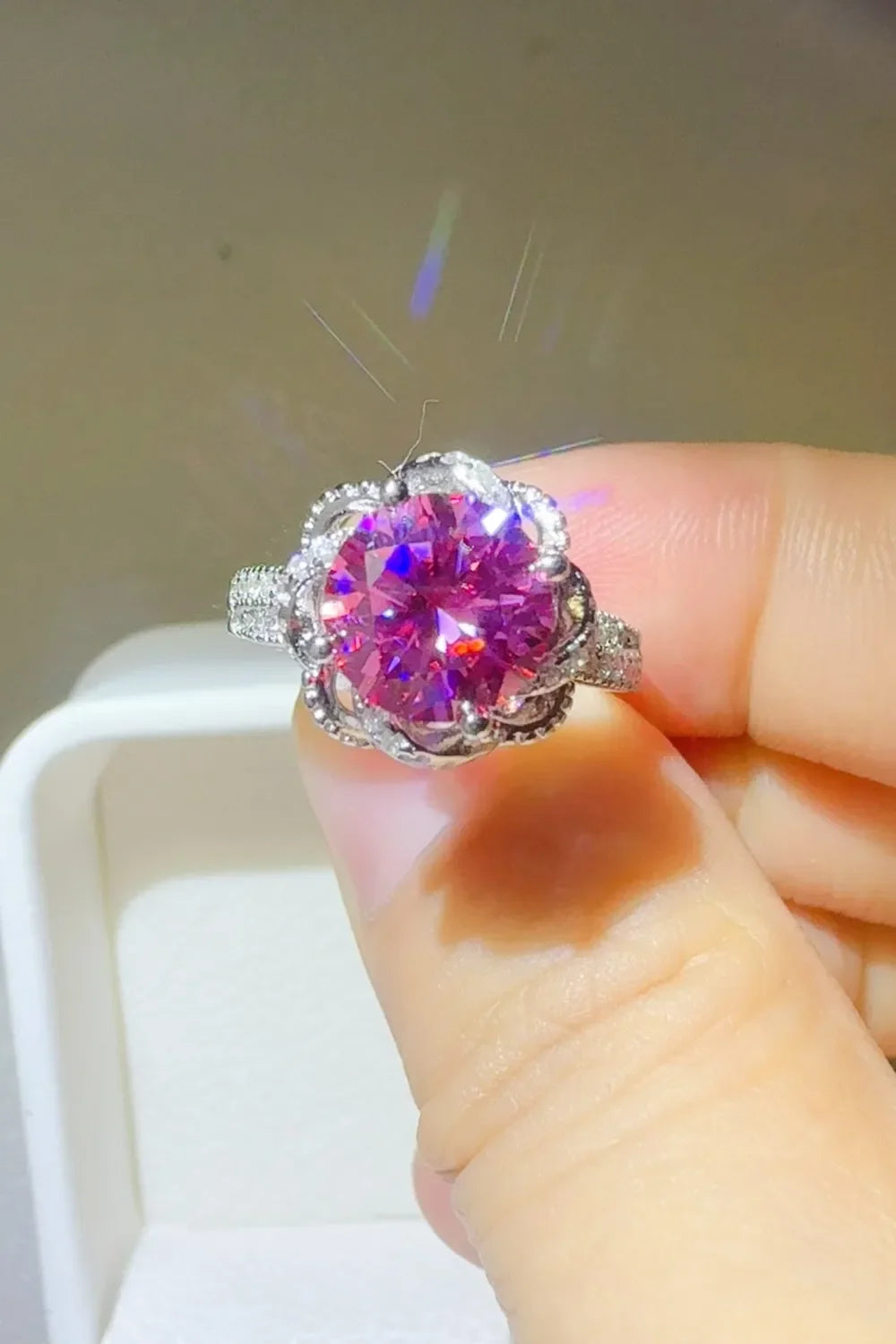 2 Carat Moissanite Sterling Silver Flower Halo Ring - Southern Shores Clothing
