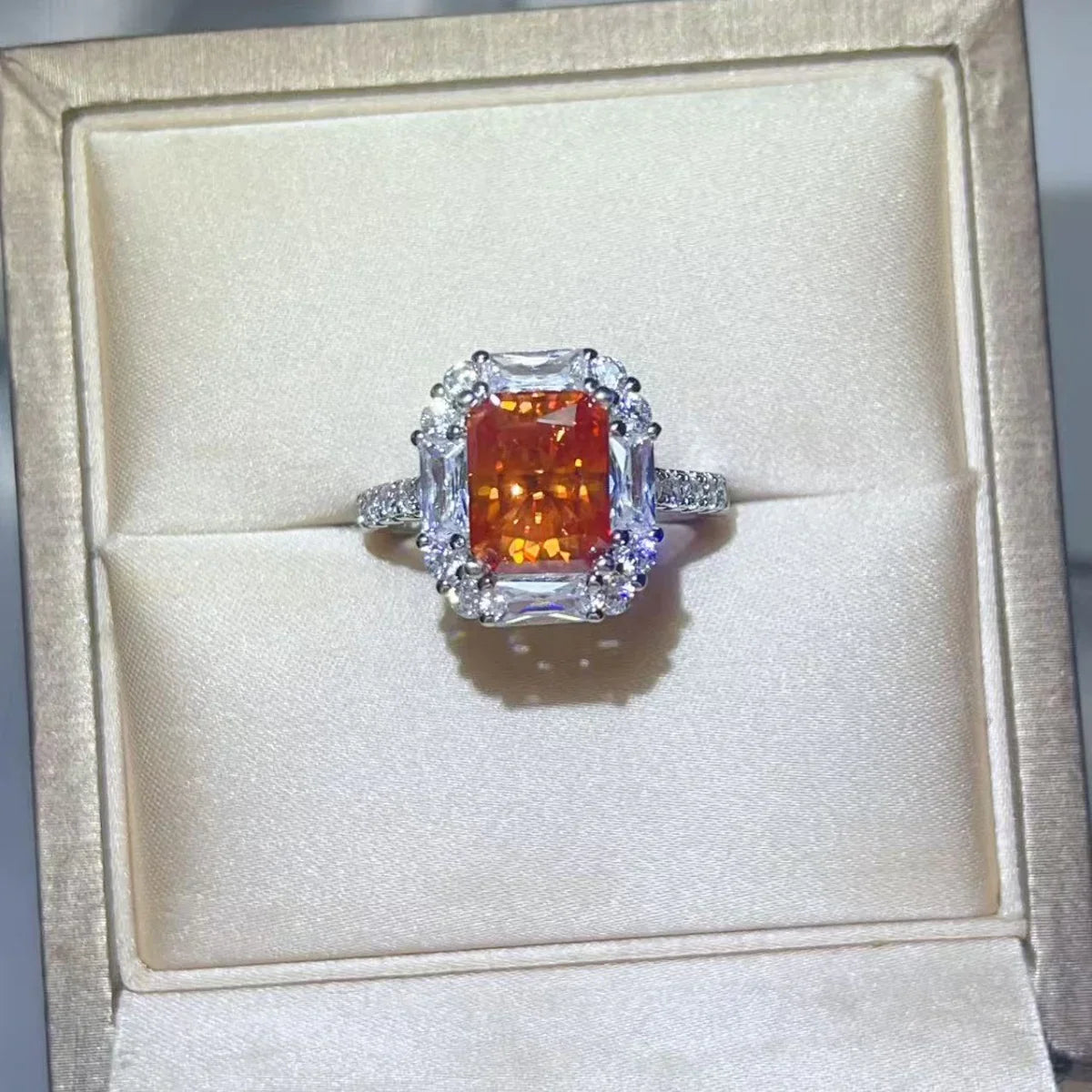 3 Carat Moissanite Halo Ring In Sterling Silver Prong Setting - Southern Shores Clothing