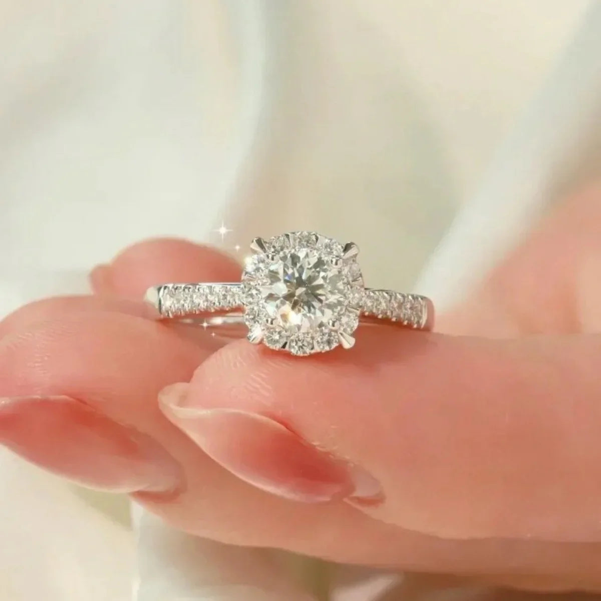 1 Carat Moissanite Halo Ring In Sterling Band Setting Crafted - Southern Shores Clothing