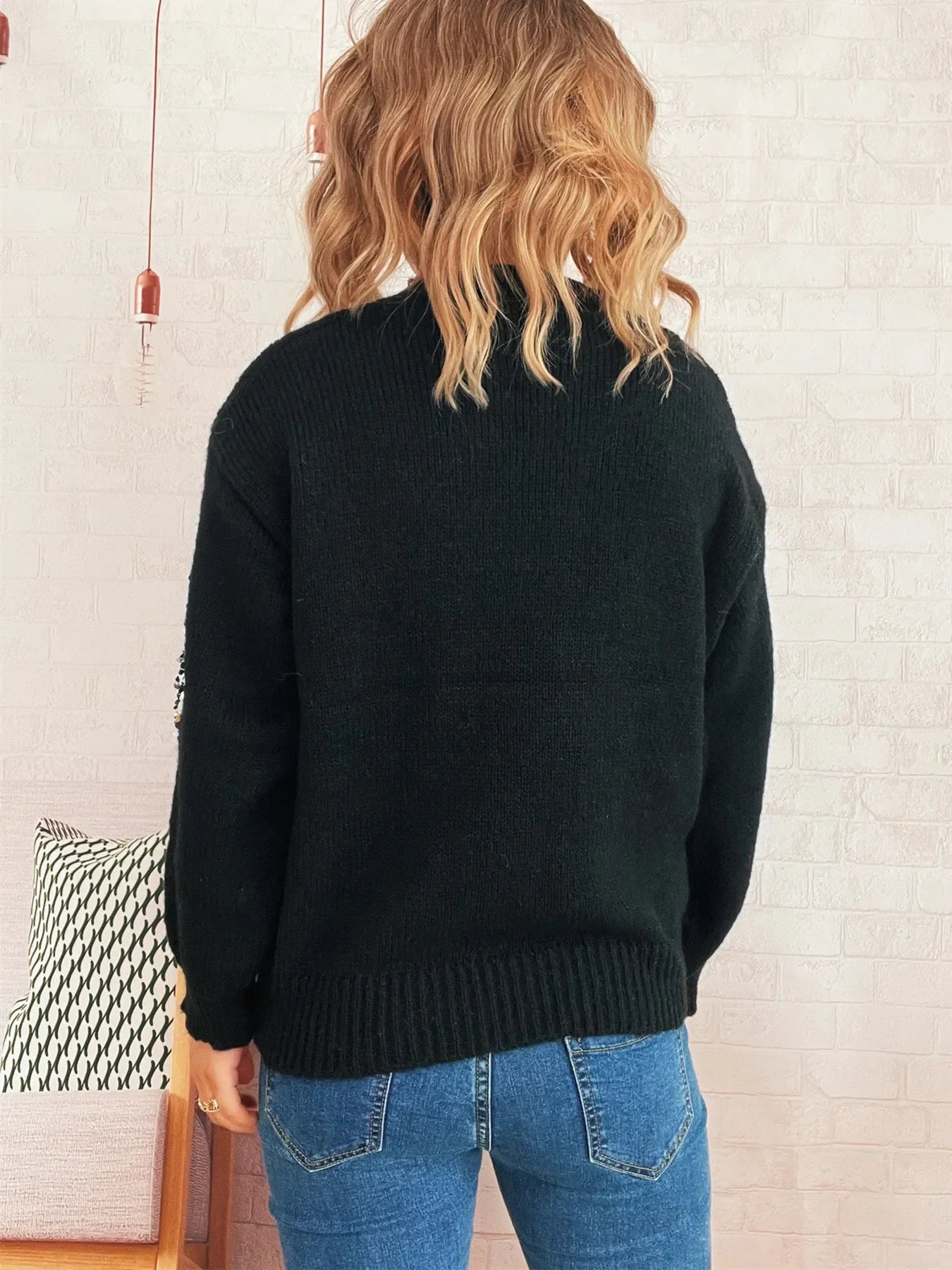 Sequined Diamond Pattern Oversized Sweater - Southern Shores Clothing