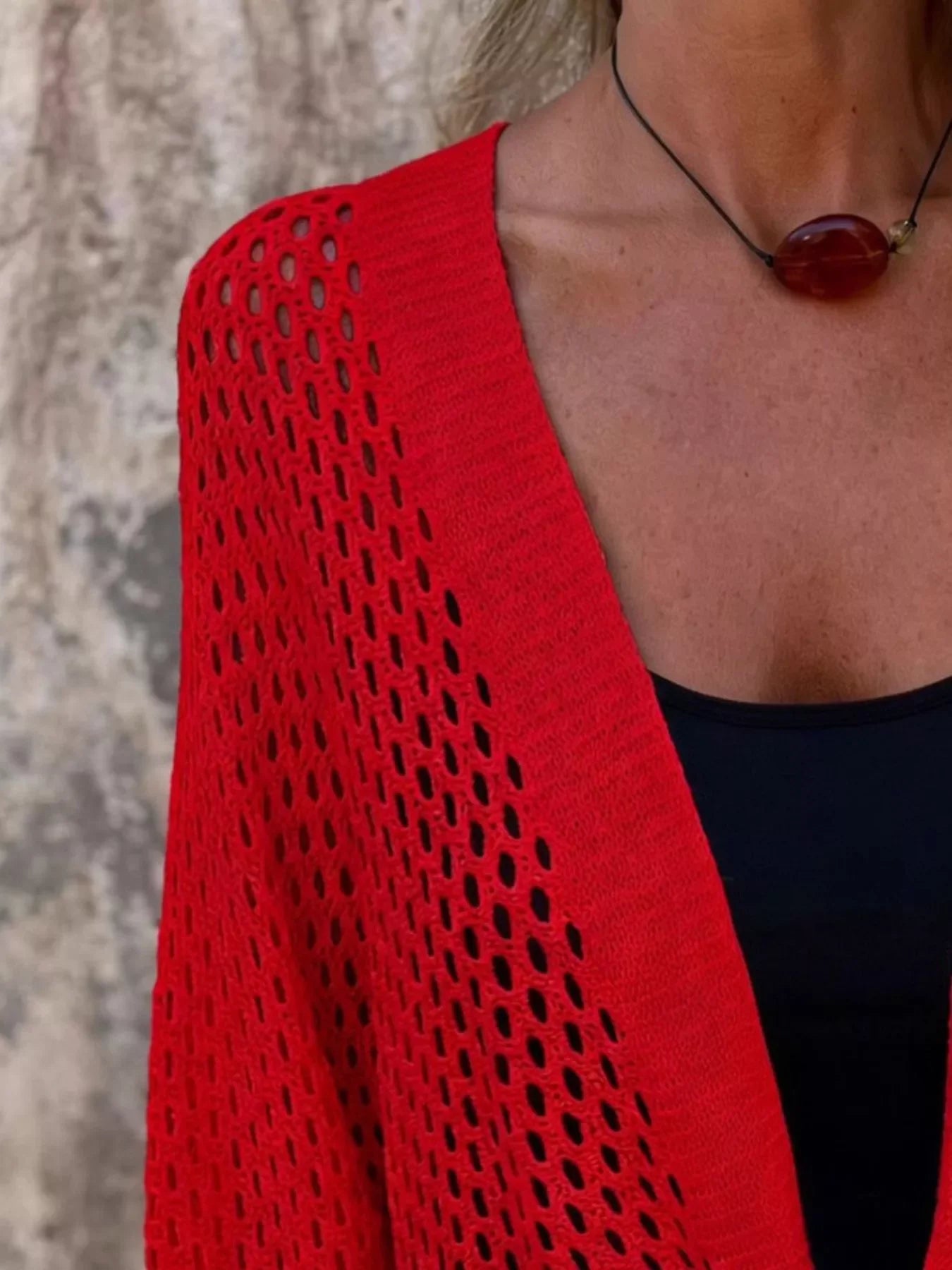 Tie-Front Crochet Knit Cover Up With Openwork Detailing - Southern Shores Clothing