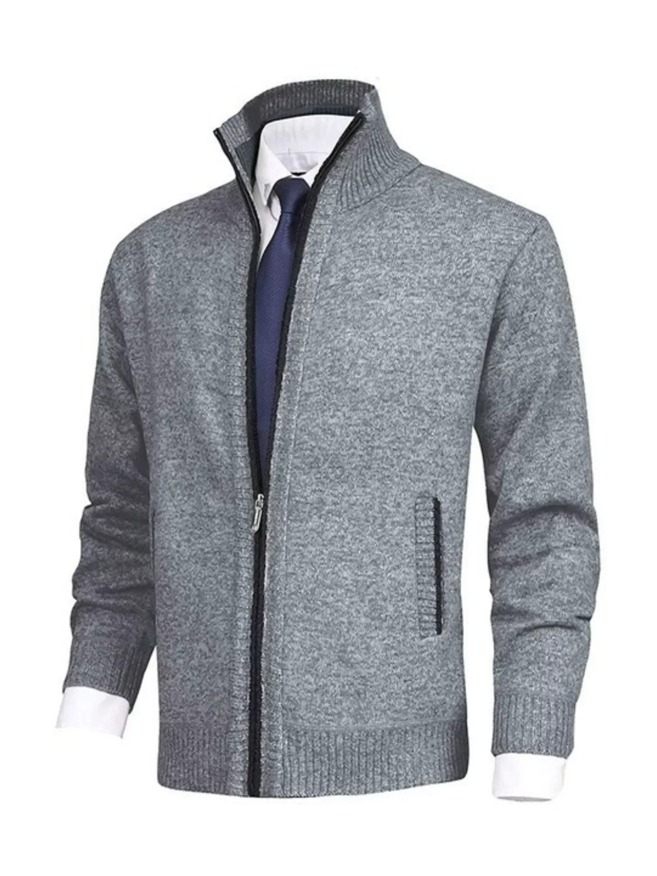 Plus Size Zip Up Ribbed Cardigan With Pockets - Southern Shores Clothing