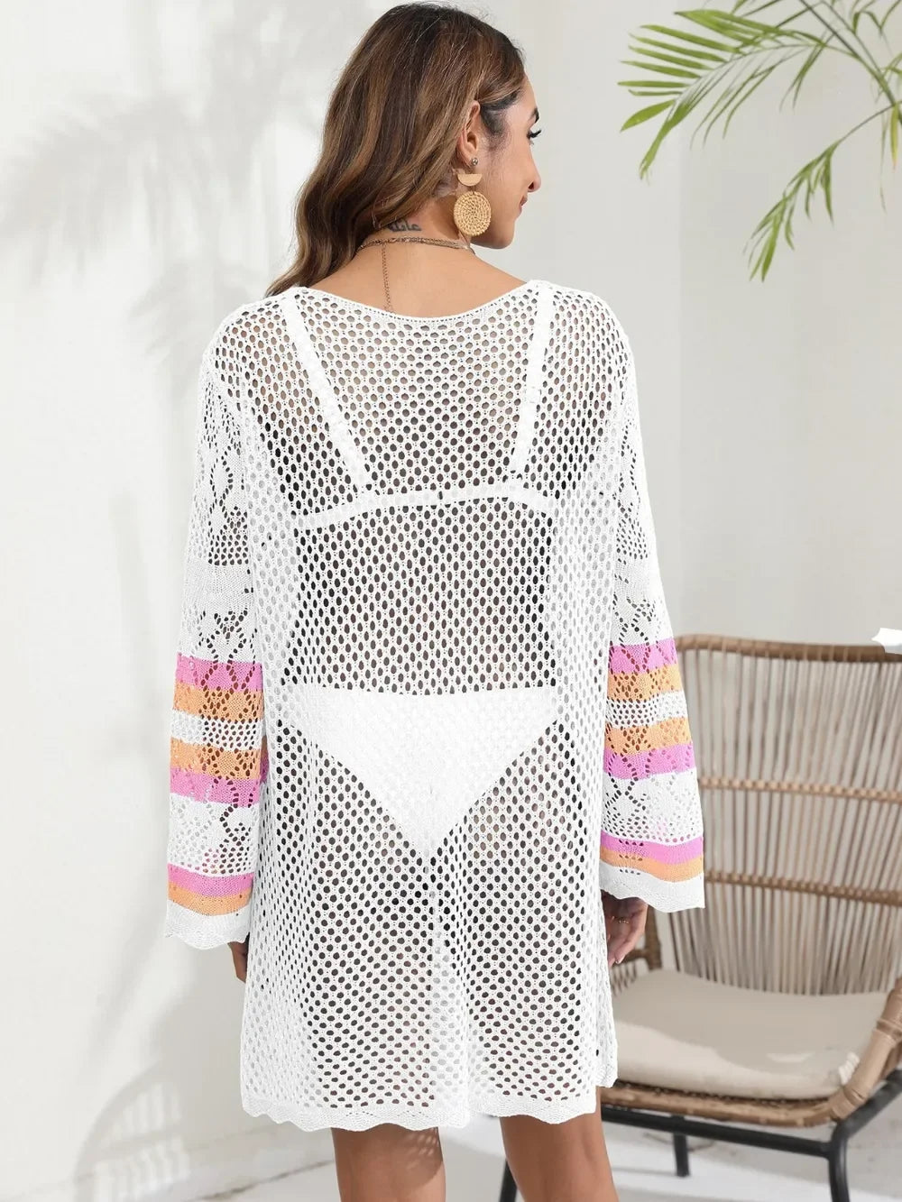 Openwork Sheer Long Sleeve Cover-Up One Size - Southern Shores Clothing