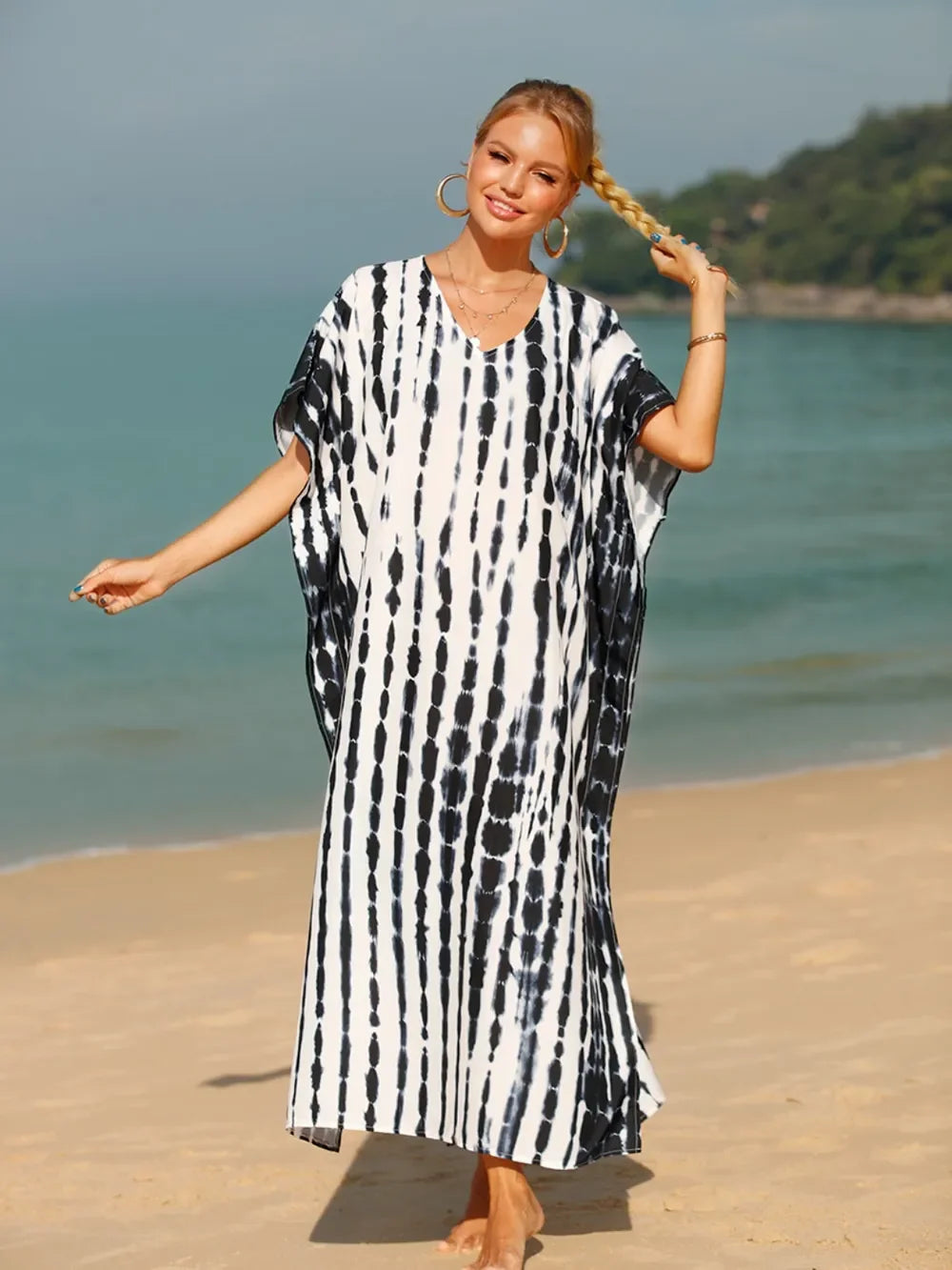 Tie-Dye V-Neck One Size Swim Cover-Up Beachwear - Southern Shores Clothing