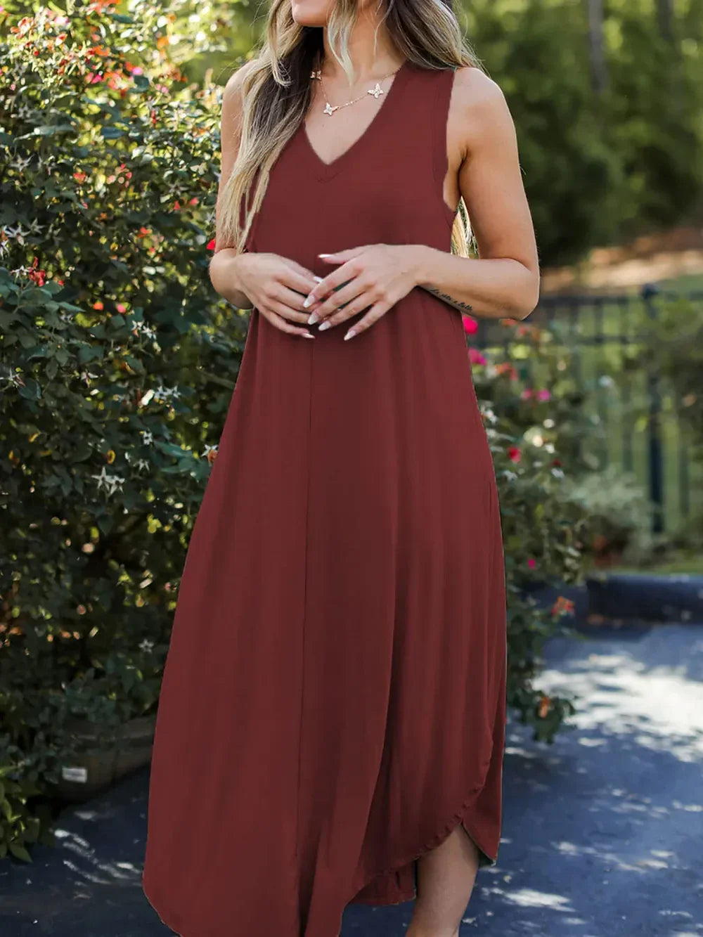 Casual Coastal V Neck Midi Tank Dress Everyday - Southern Shores Clothing