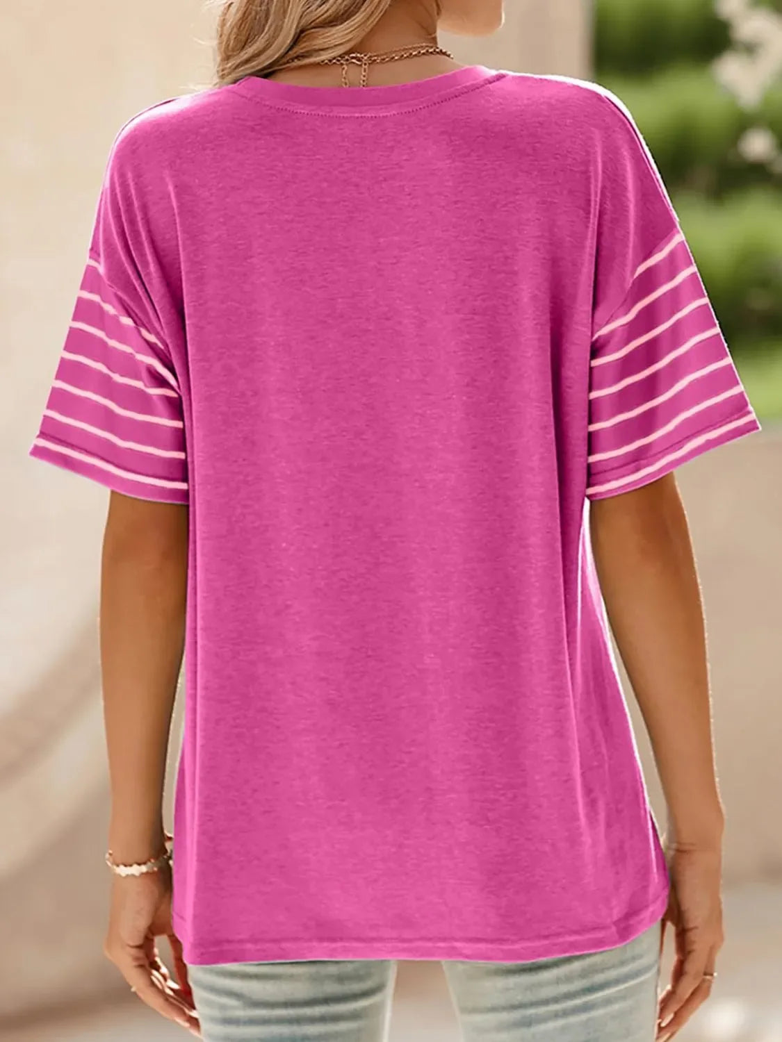 Block Striped Sleeve T Shirt With Lightweight Fabric - Southern Shores Clothing