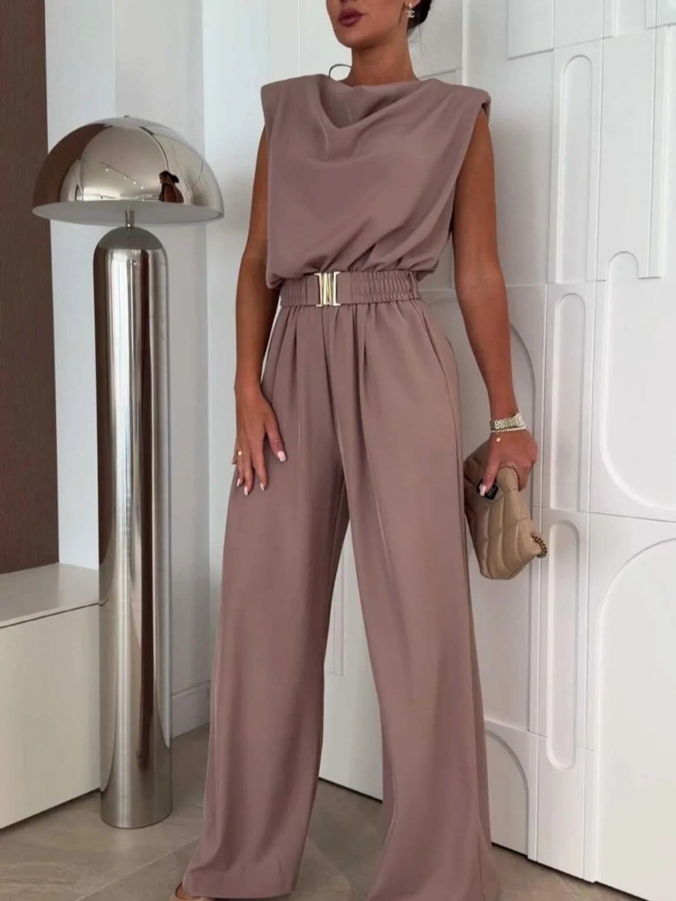 Sleeveless Wide Leg Jumpsuit With Stretch Fabric - Southern Shores Clothing