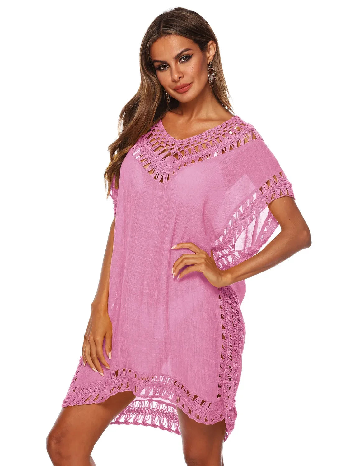Bohemian Crochet Trim Beach Cover-Up One Size - Southern Shores Clothing