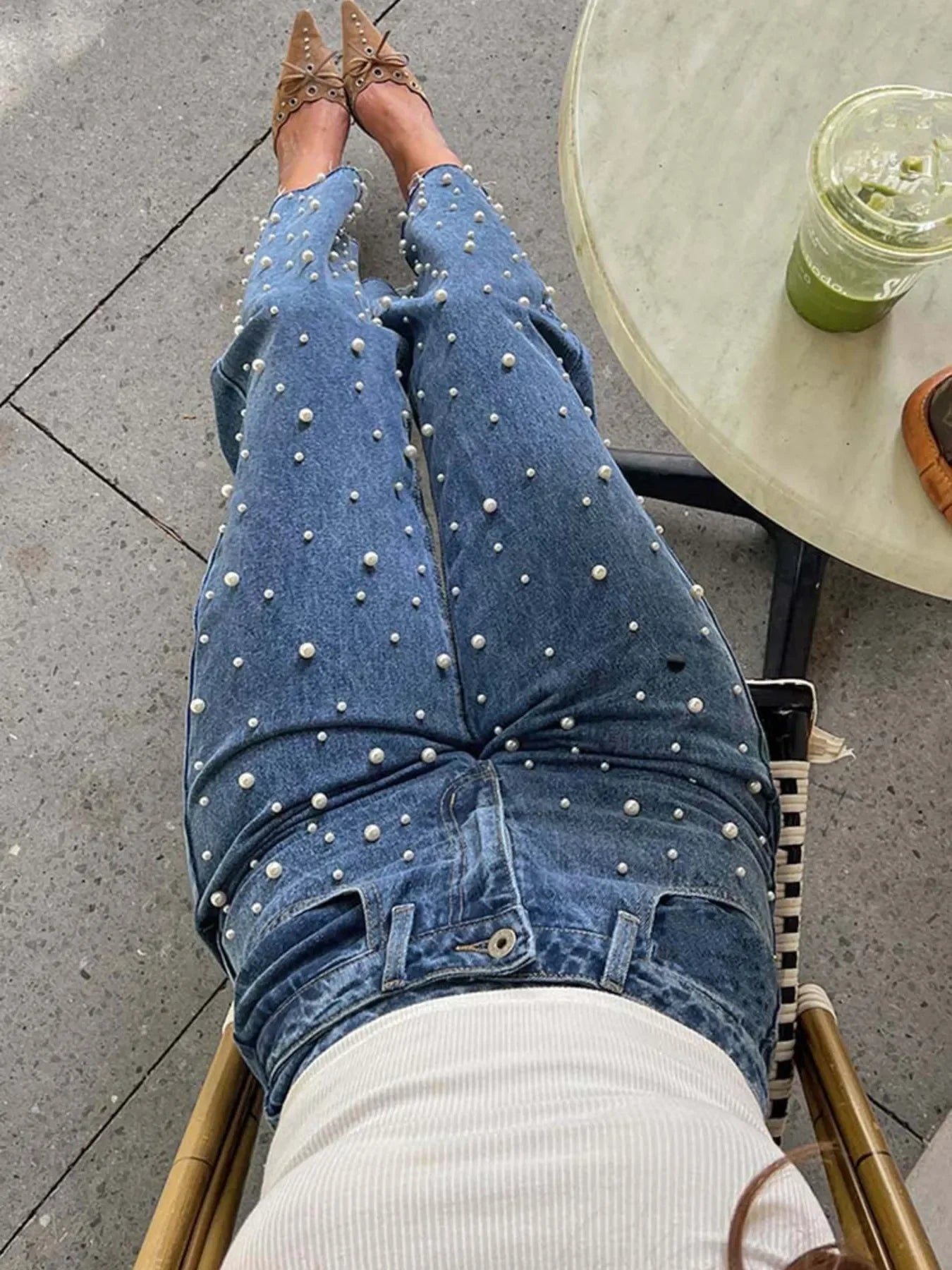 Coastal Embellished High Waist Straight Leg Jeans - Southern Shores Clothing